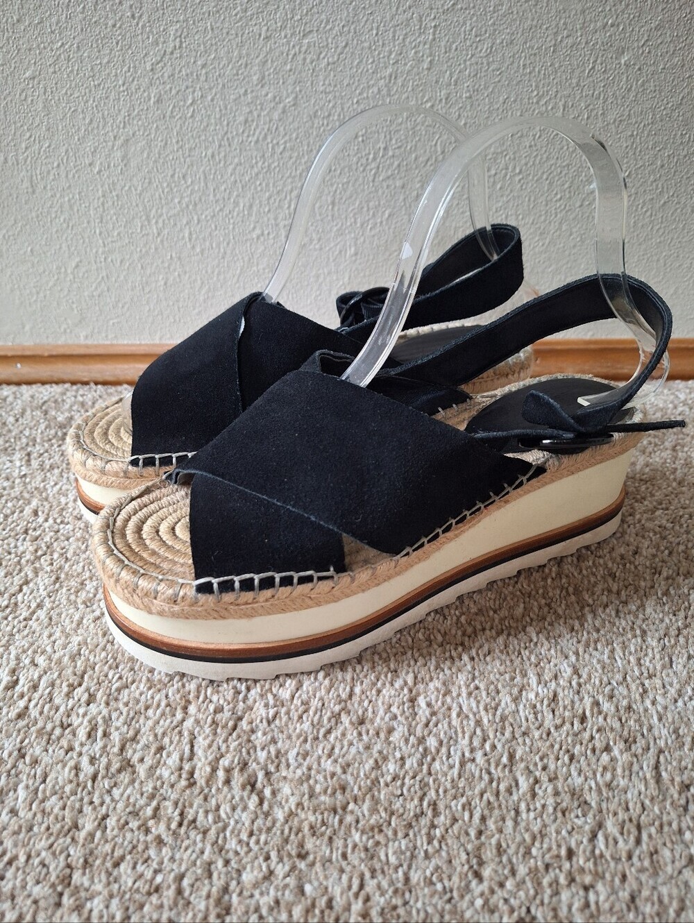 Marc Fisher Glenna LTD Black Suede Slingback Espadrille Platform Sandal Size 8